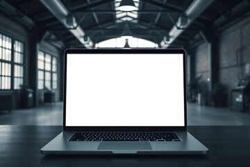 Laptop Mockup: Industrial Chic Workspace 