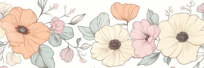 Poster - Delicate floral pattern featuring soft colors and intricate details. Generative AI