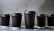 © Shousei - シンプルながらシックな黒いコーヒーカップと、柔らかなグレーのコンクリート壁が都会的な空間をスタイリッシュに彩る