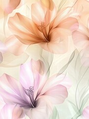 Poster - Delicate floral pattern featuring soft pastel flowers in gentle hues and flowing leaves. Generative AI