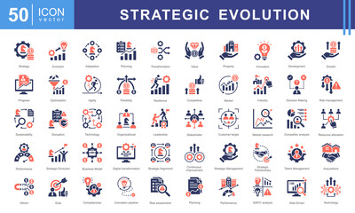 Wall Mural - Strategy Evolution icon collection set. Containing growth, transformation, adaptation, change, progress, development, innovation icon. Simple vector illustration.