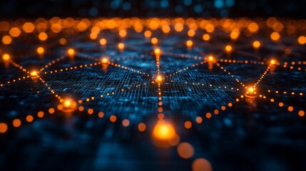 Wall Mural - abstract network connection, glowing nodes and lines.