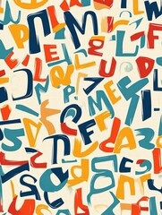 Fototapete - Colorful and playful pattern featuring stylized alphabet letters in various shapes and sizes. Generative AI