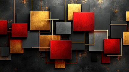 Poster - Abstract geometric red gold gray squares texture background.