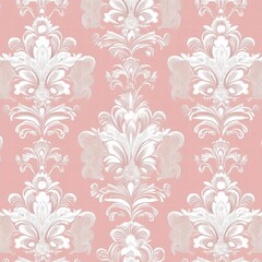 Leinwandbilder - Delicate lace inspired seamless pattern in soft coral and white tones for elegant decor. Generative AI