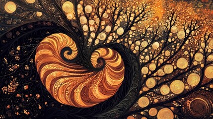 Sticker - Abstract fractal spiral design with intricate patterns, warm colors, and a sense of organic growth.