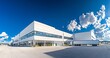 © The Little Hut - Modern Logistics Warehouse with Semi Truck Under Clear Blue Sky Panorama : Generative AI