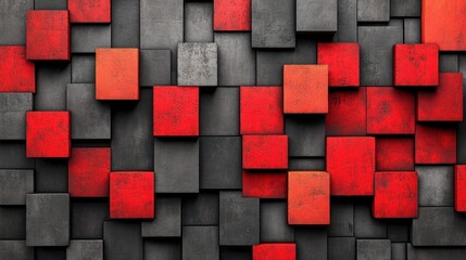 Poster - Abstract red and grey cube wall texture.