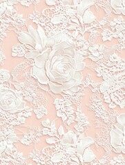 Poster - Intricate lace inspired seamless pattern with floral details on a soft pastel background. Generative AI