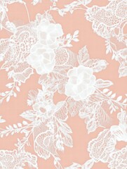 Poster - Delicate lace inspired seamless pattern featuring floral elements on a soft peach background. Generative AI