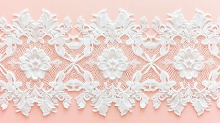 Poster - Elegant lace inspired seamless pattern showcasing intricate floral designs on a soft pastel background. Generative AI