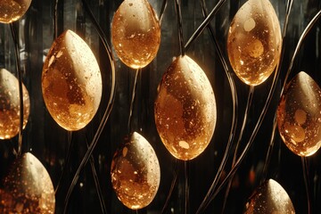 Aufkleber - Bright golden ovals illuminated against a dark background create a unique artistic display of light and texture