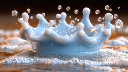 Canvas Print - Crown-shaped liquid splash with bubbles.