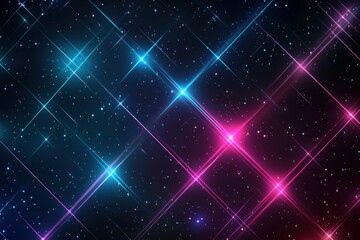 Canvas Print - Retro 1990s grid pattern featuring colorful stars and a celestial theme in vibrant shades of blue and pink. Generative AI