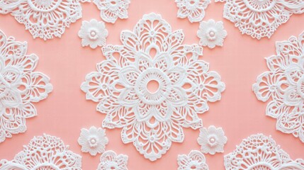 Poster - Lace inspired seamless pattern showcasing intricate floral and geometric designs on a soft pastel background. Generative AI