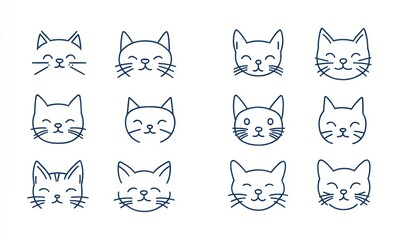 Naklejka na meble Twelve cute cat face line art icons.