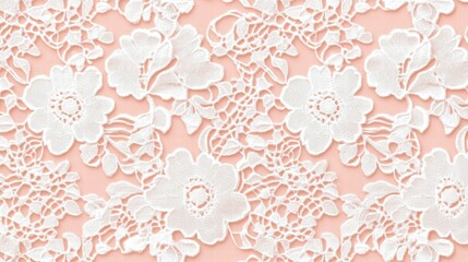Poster - Intricate lace inspired seamless pattern with floral designs on a soft pink background. Generative AI