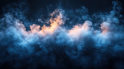 Canvas Print - Abstract blue and orange smoke clouds on black background.