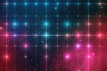Fototapete - Retro 1990s grid pattern with vibrant colors and stars creating a cosmic atmosphere. Generative AI