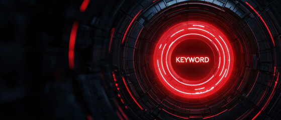 Wall Mural - A futuristic, glowing red circular design featuring the word 