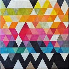 Poster - Mosaic inspired pattern featuring vibrant triangles arranged in a striking geometric design. Generative AI