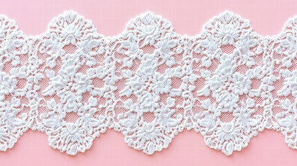 Poster - Lace inspired seamless pattern on pastel pink background featuring intricate floral designs. Generative AI