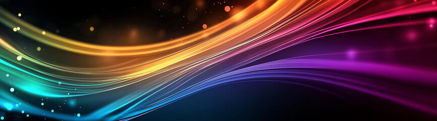 Poster - Colorful light trails flowing on dark background with sparkling particles