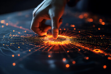 Wall Mural - digital connection: finger touching glowing network node