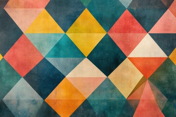 Fototapete - Mosaic inspired pattern of colorful triangles with a rich texture and depth creating a vibrant wall decor. Generative AI