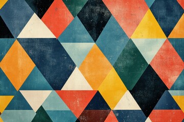 Poster - Mosaic inspired pattern of colorful triangles creating an eye catching decorative design for modern interiors. Generative AI