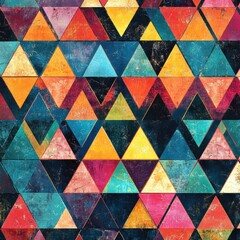 Wall Mural - Mosaic inspired pattern of colorful triangles forming an abstract design in a dynamic arrangement. Generative AI