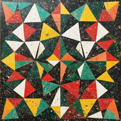 Poster - Mosaic inspired pattern featuring vibrant triangles on a textured surface in a lively artistic display. Generative AI
