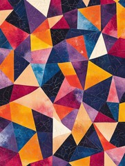 Aufkleber - Mosaic inspired triangle pattern showcasing vibrant colors in a stylish arrangement on a textured surface. Generative AI
