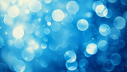 Canvas Print - Blue abstract bokeh light circles on a smooth gradient background