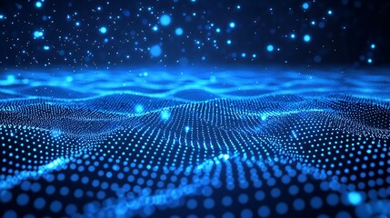 Wall Mural - blue network grid with particles forming a digital abstract background