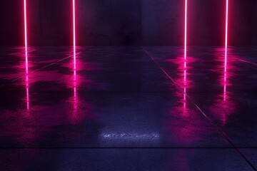 Wall Mural - dark night neon light reflections on a sleek abstract concrete floor