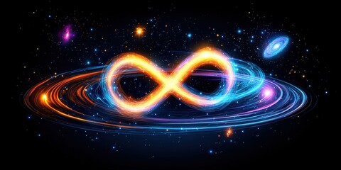 Wall Mural - mesmerizing cosmic infinity symbol illuminated in vibrant neon colors amongst stars and galaxies in 