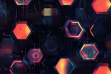 Wall Mural - hexagonal abstract pattern with glowing details and modern vibes
