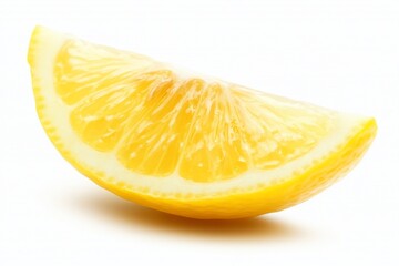 single lemon wedge, juicy, bright yellow, isolated on white.