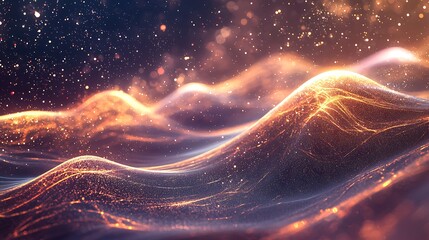 Wall Mural - a cosmic landscape of glowing energy waves and sparkling cosmic dust particles.
