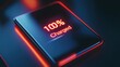 © KYR - A close-up of a sleek smartphone glowing with a vibrant '100 Charged' notification on its screen, symbolizing efficiency.