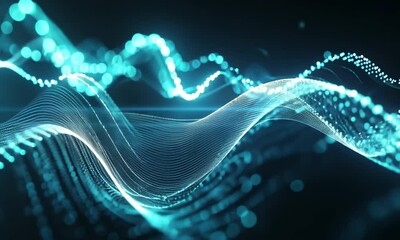 abstract teal digital wave background: futuristic technology concept