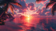 © Dilruba - Cinematic view of palm trees on the beach, with a breathtaking sunset painting the sky in rich colors