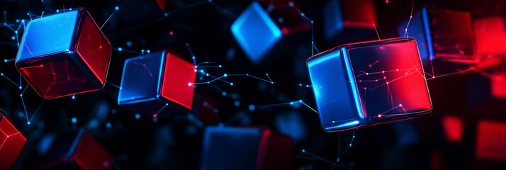 Aufkleber - Red and blue cubes floating and connecting in cyberspace