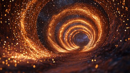 Wall Mural - A glowing, infinite tunnel with rotating stars and cosmic dust particles.