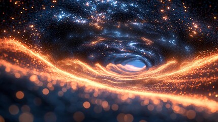 Wall Mural - A glowing tunnel of radiant cosmic dust particles flowing infinitely into the distance.
