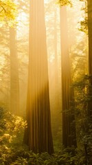 Wall Mural - Golden Sunlight Illuminates Redwood Forest Giants