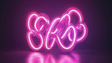 Wall Mural - A vibrant neon light sculpture featuring swirling shapes in pink hues against a dark background.