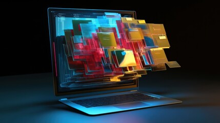 Wall Mural - digital data visualization over laptop with colorful file icons