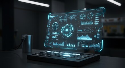 Futuristic Holographic Interface Data Analytics Display Tech Screen